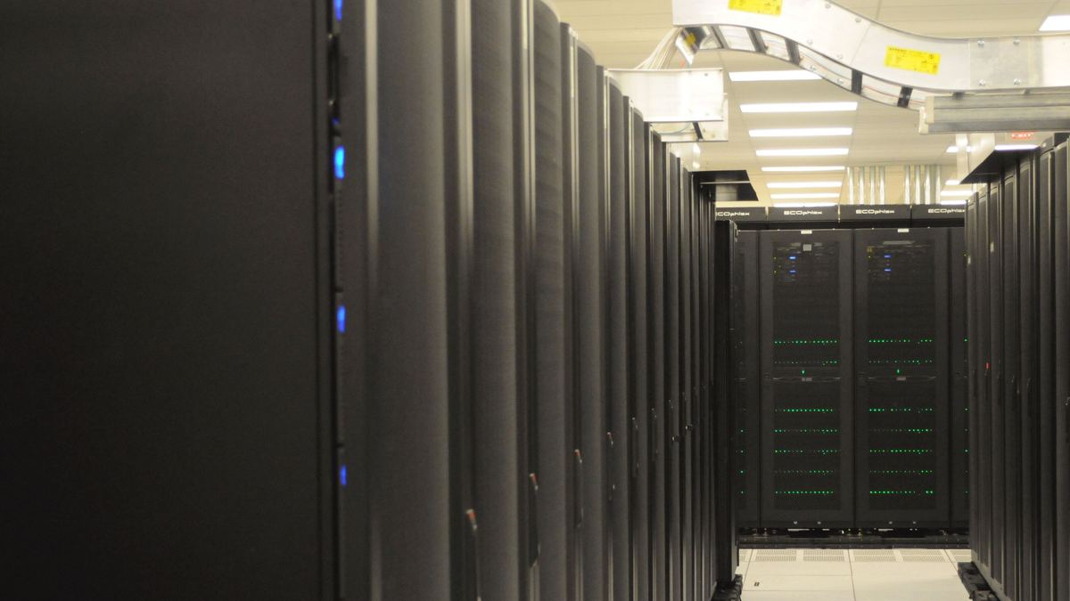 Rows of server racks in a data centre